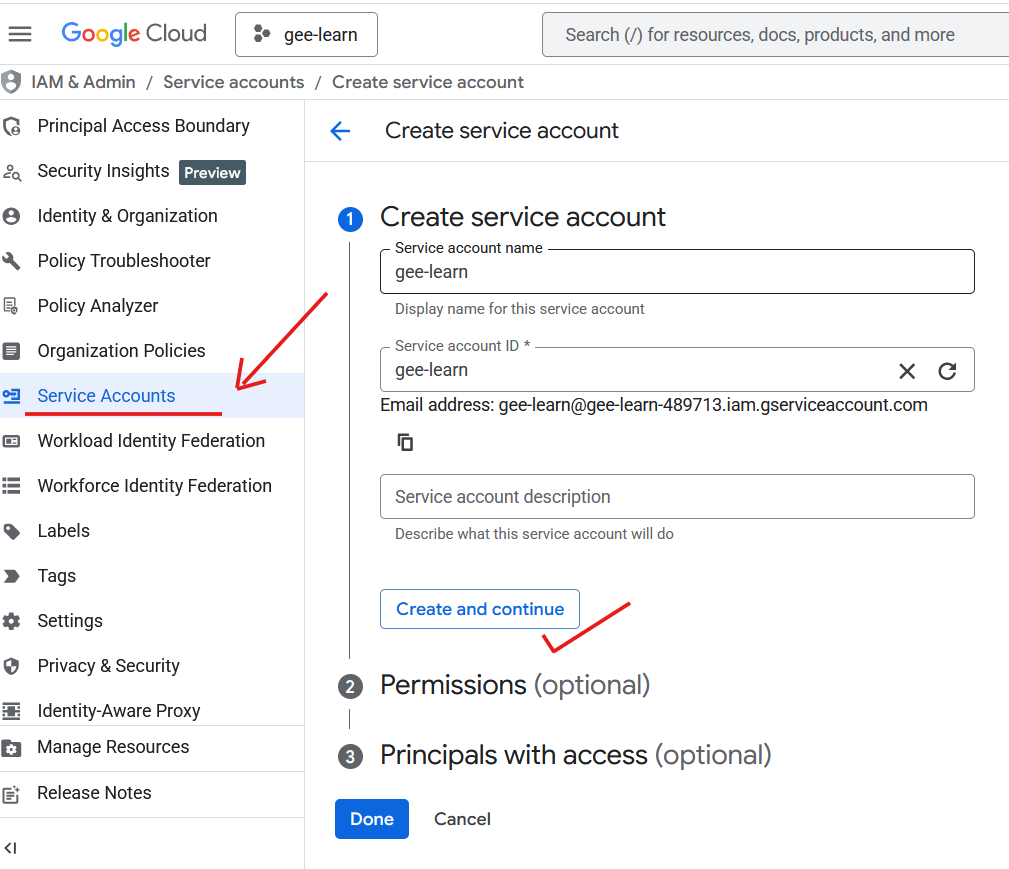 Create a service account for Earth Engine